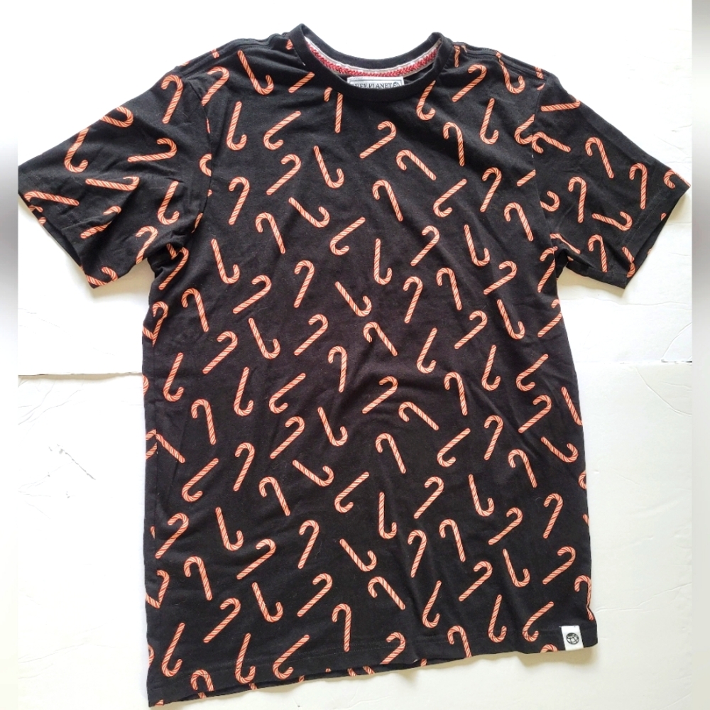 Free Planet Men's Black Candy Cane Tshirt Size Small